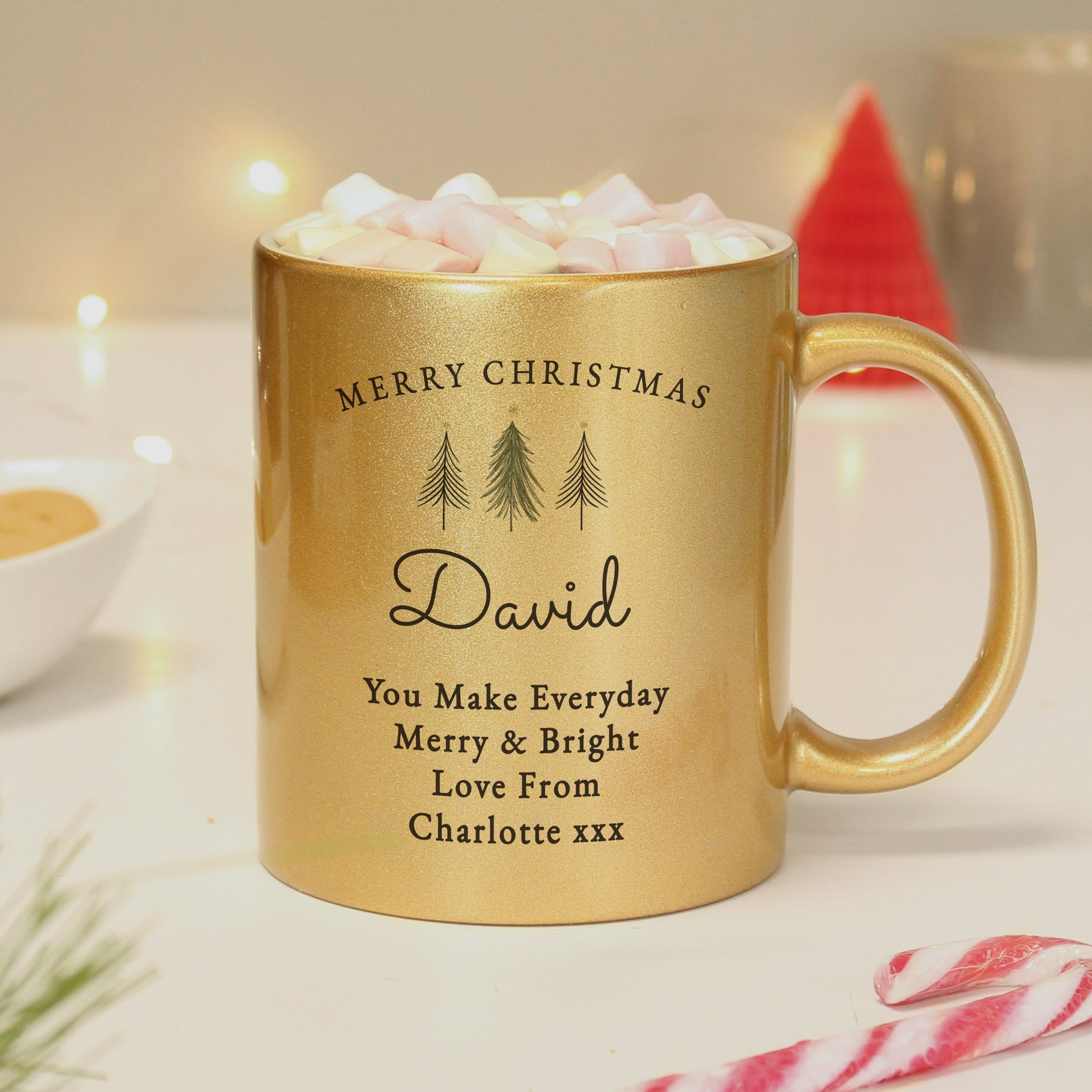 Personalised Christmas Tree Gold Glitter Mug Peach Bomb Fashion, Jewellery, Homeware & Gifts Mugs