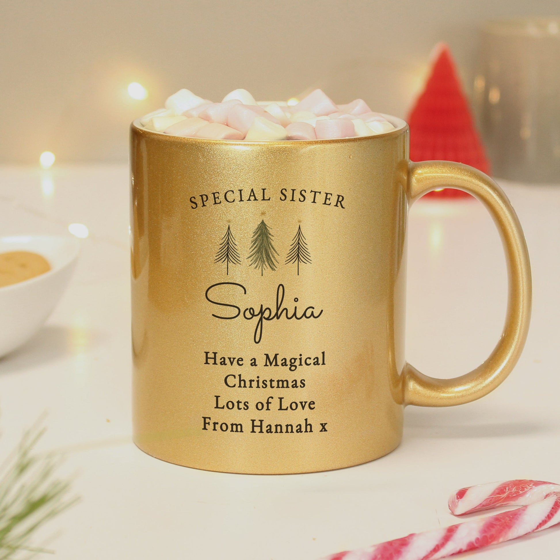 Personalised Christmas Tree Gold Glitter Mug Peach Bomb Fashion, Jewellery, Homeware & Gifts Mugs
