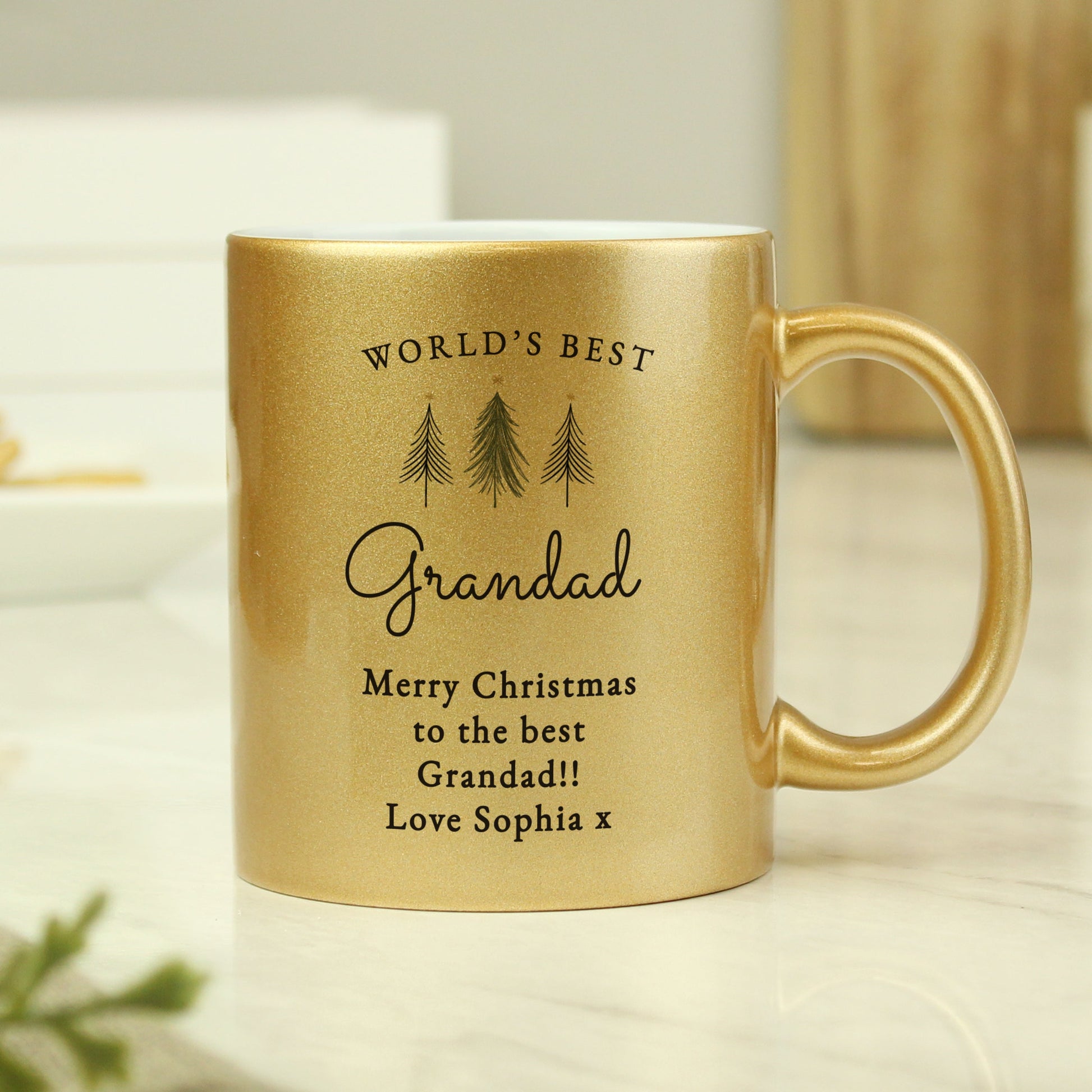 Personalised Christmas Tree Gold Glitter Mug Peach Bomb Fashion, Jewellery, Homeware & Gifts Mugs