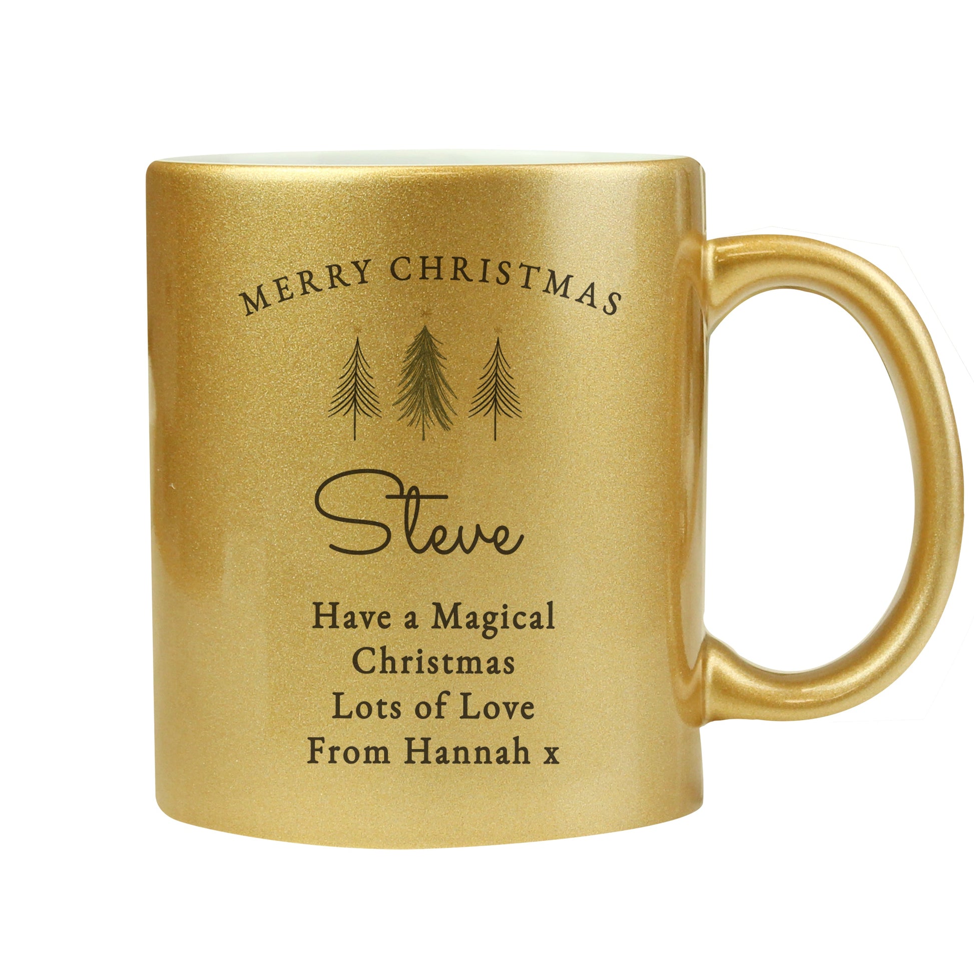 Personalised Christmas Tree Gold Glitter Mug Peach Bomb Fashion, Jewellery, Homeware & Gifts Mugs