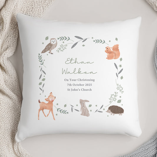 Personalised Woodland Animals Cushion Peach Bomb Fashion, Jewellery, Homeware & Gifts Textiles