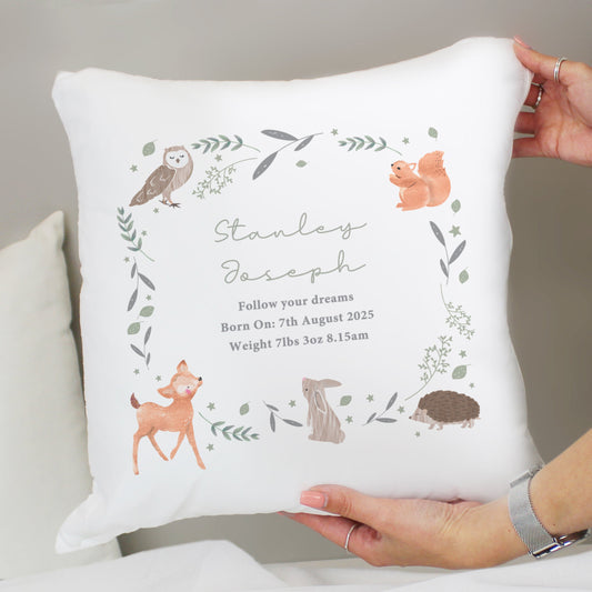 Personalised Woodland Animals Cushion Peach Bomb Fashion, Jewellery, Homeware & Gifts Textiles