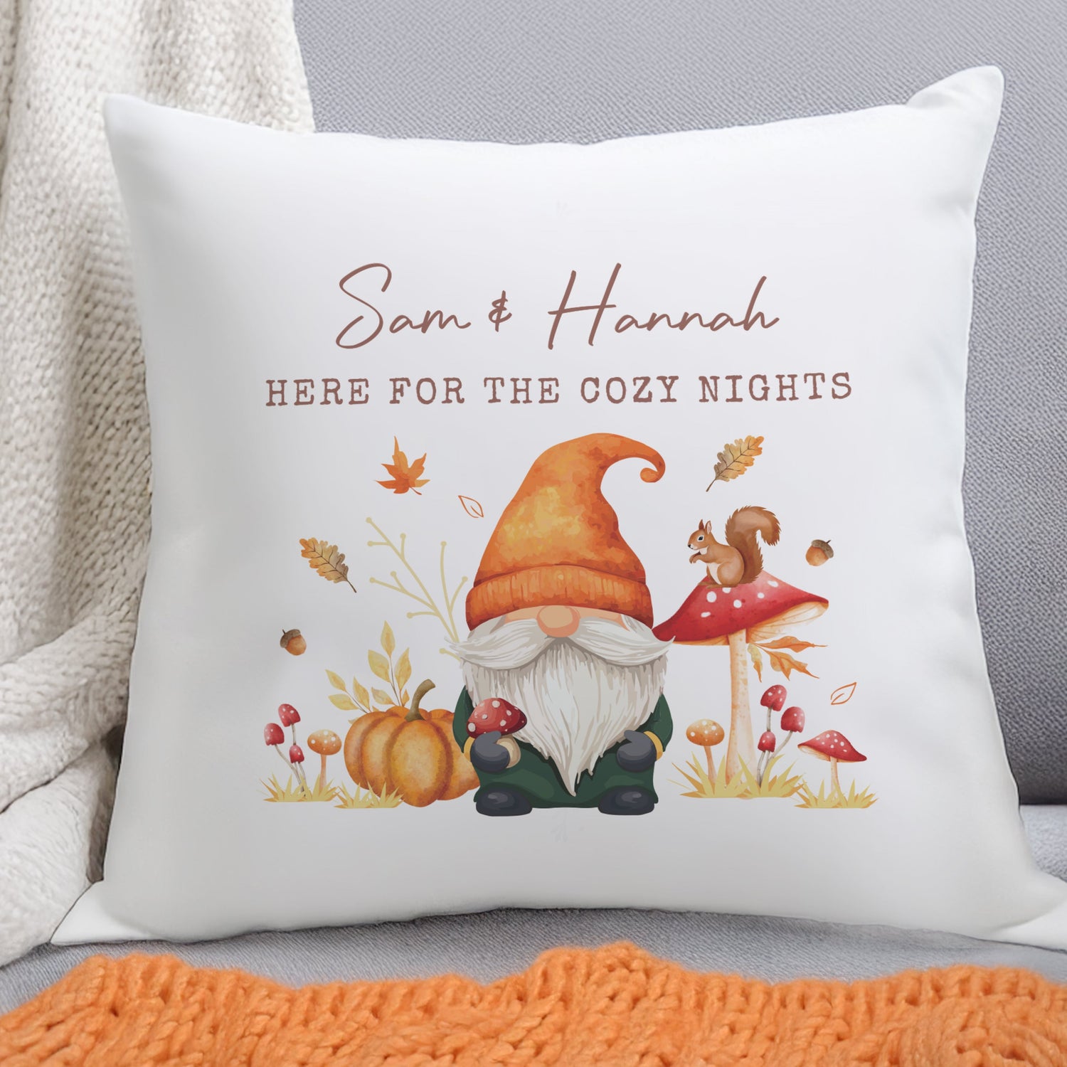 Personalised Autumn Gonk Cushion Peach Bomb Fashion, Jewellery, Homeware & Gifts Textiles