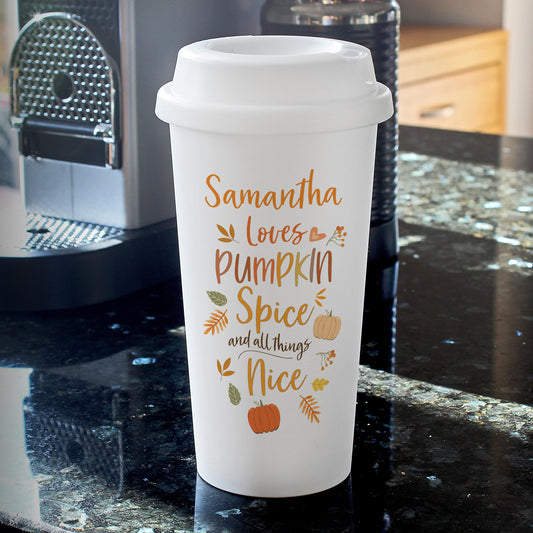 Personalised Pumpkin Spice Travel Mug Peach Bomb Fashion, Jewellery, Homeware & Gifts Travel Mugs