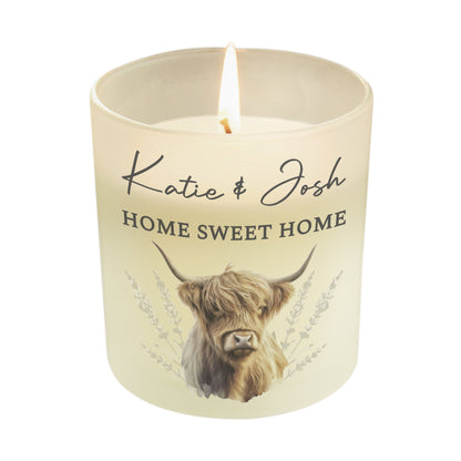 Personalised Highland Cow Frosted Glass Candle Peach Bomb Fashion, Jewellery, Homeware & Gifts Candles & Reed Diffusers