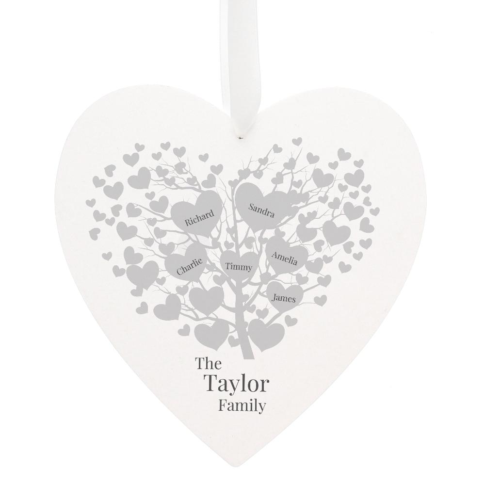 Personalised Family Tree Large Wooden Heart gift for her him anniversary new baby