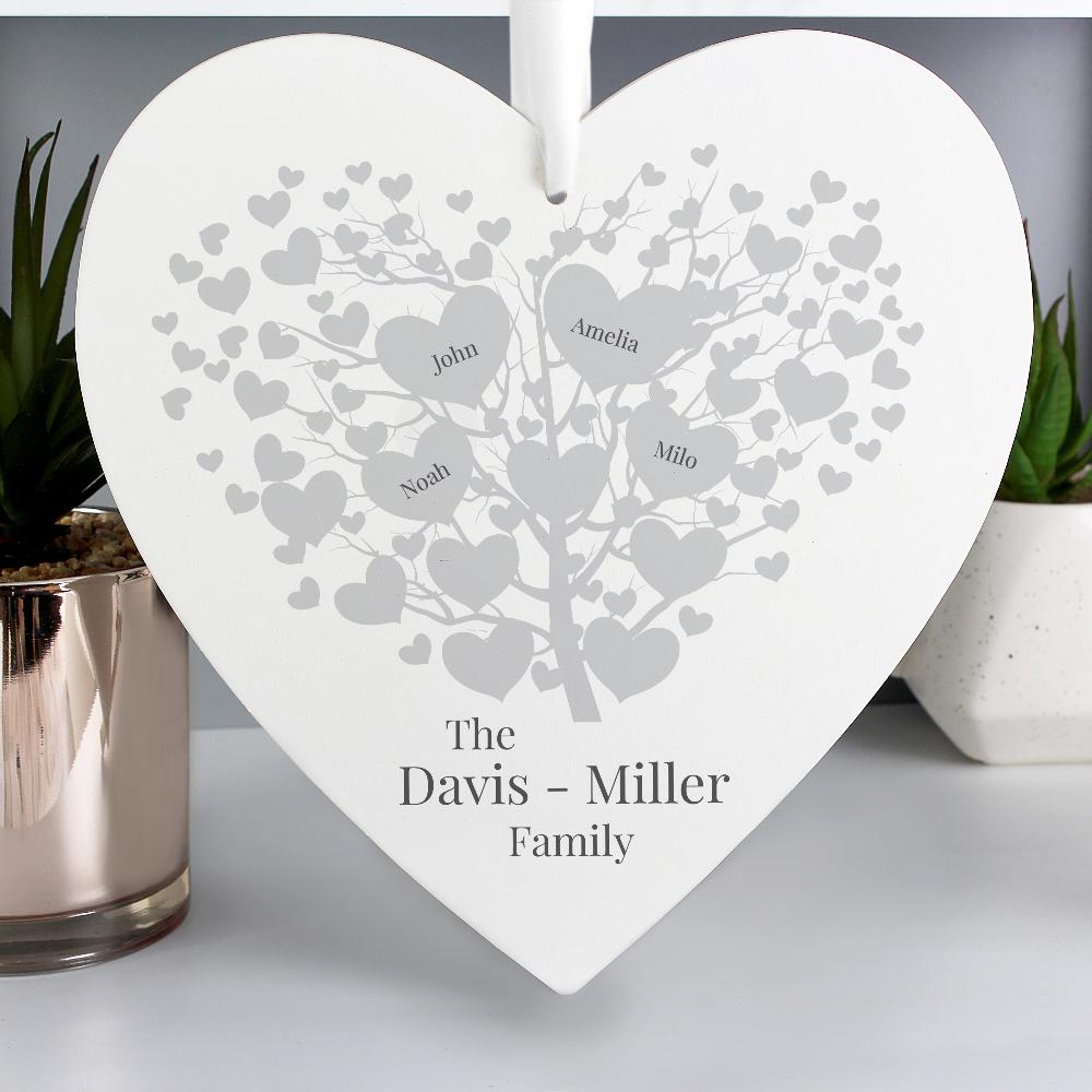 Personalised Family Tree Large Wooden Heart gift for her him anniversary new baby