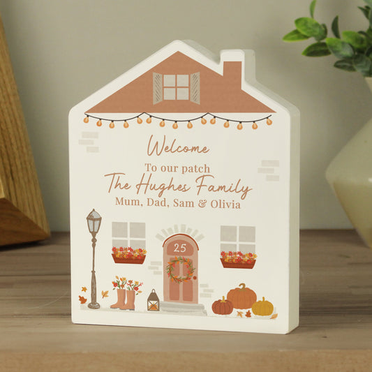 Personalised Autumnal Wooden House Ornament Peach Bomb Fashion, Jewellery, Homeware & Gifts Ornaments