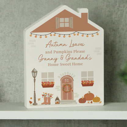 Personalised Autumnal Wooden House Ornament Peach Bomb Fashion, Jewellery, Homeware & Gifts Ornaments