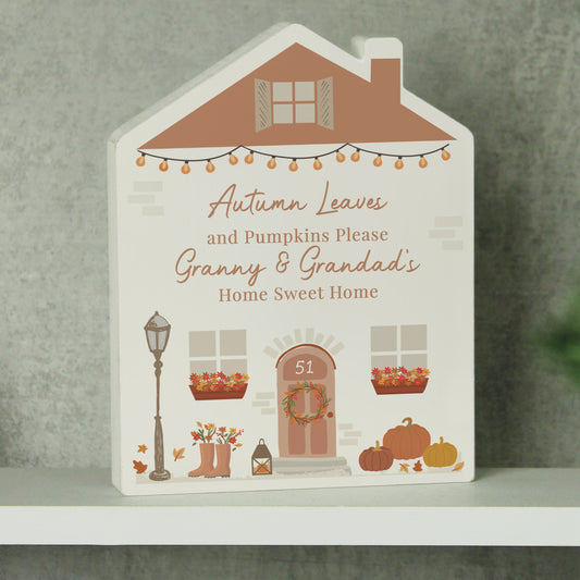 Personalised Autumnal Wooden House Ornament Peach Bomb Fashion, Jewellery, Homeware & Gifts Ornaments