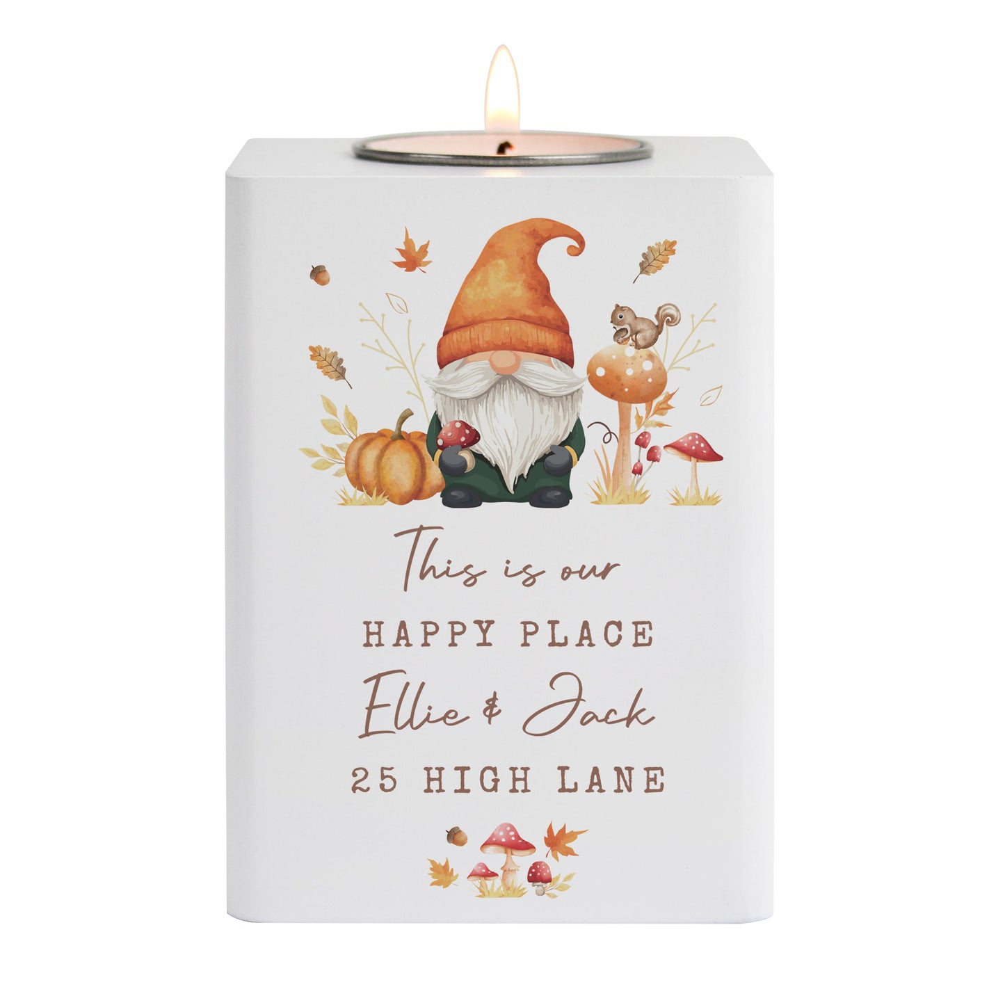 Personalised Autumn Gonk Tealight Holder Peach Bomb Fashion, Jewellery, Homeware & Gifts Candles & Reed Diffusers