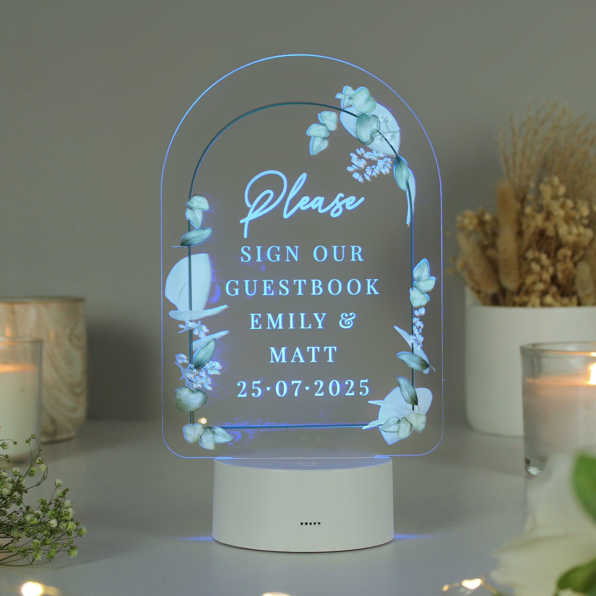 Personalised Botanical LED Colour Changing Wedding Sign Peach Bomb Fashion, Jewellery, Homeware & Gifts LED Lights, Candles & Decorations