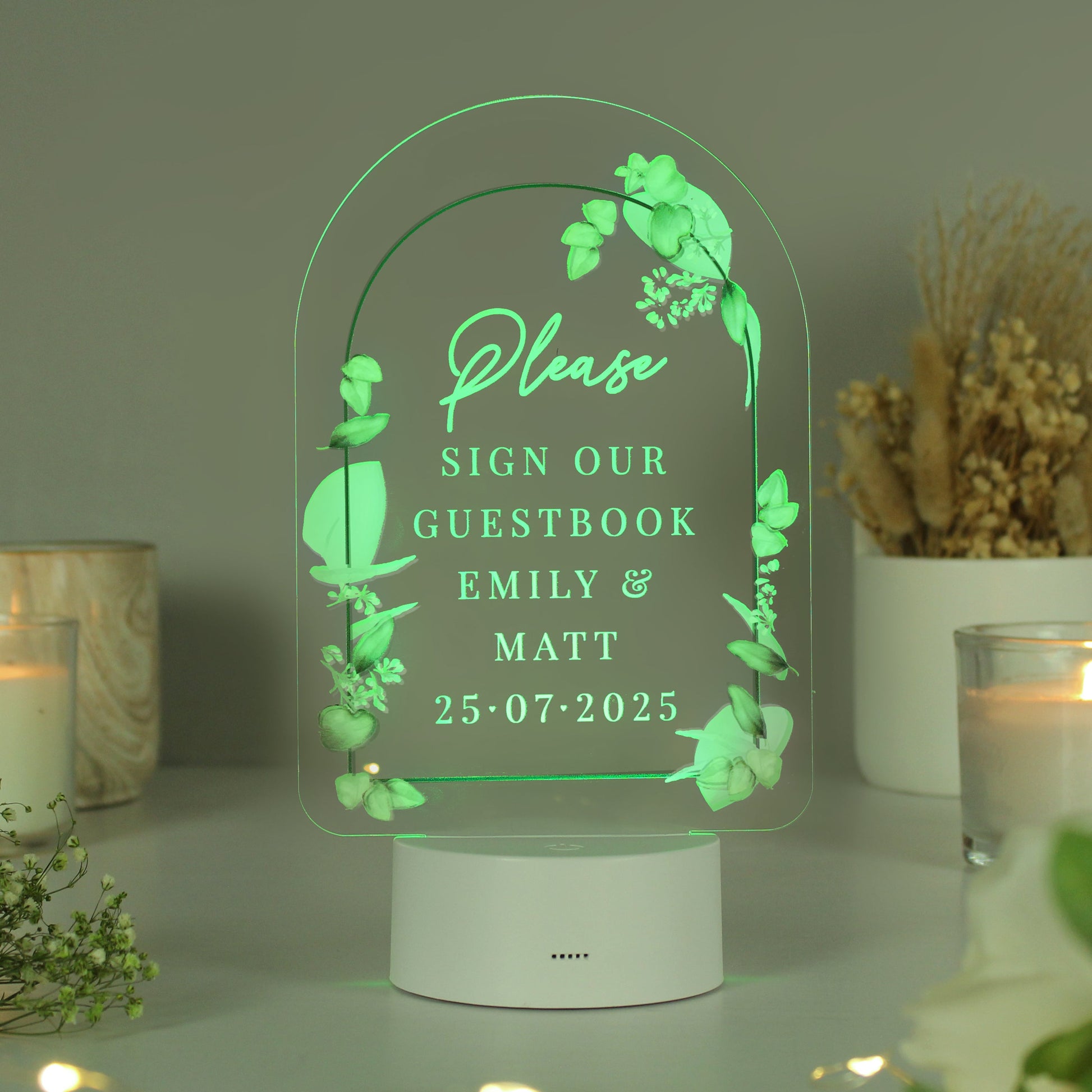 Personalised Botanical LED Colour Changing Wedding Sign Peach Bomb Fashion, Jewellery, Homeware & Gifts LED Lights, Candles & Decorations