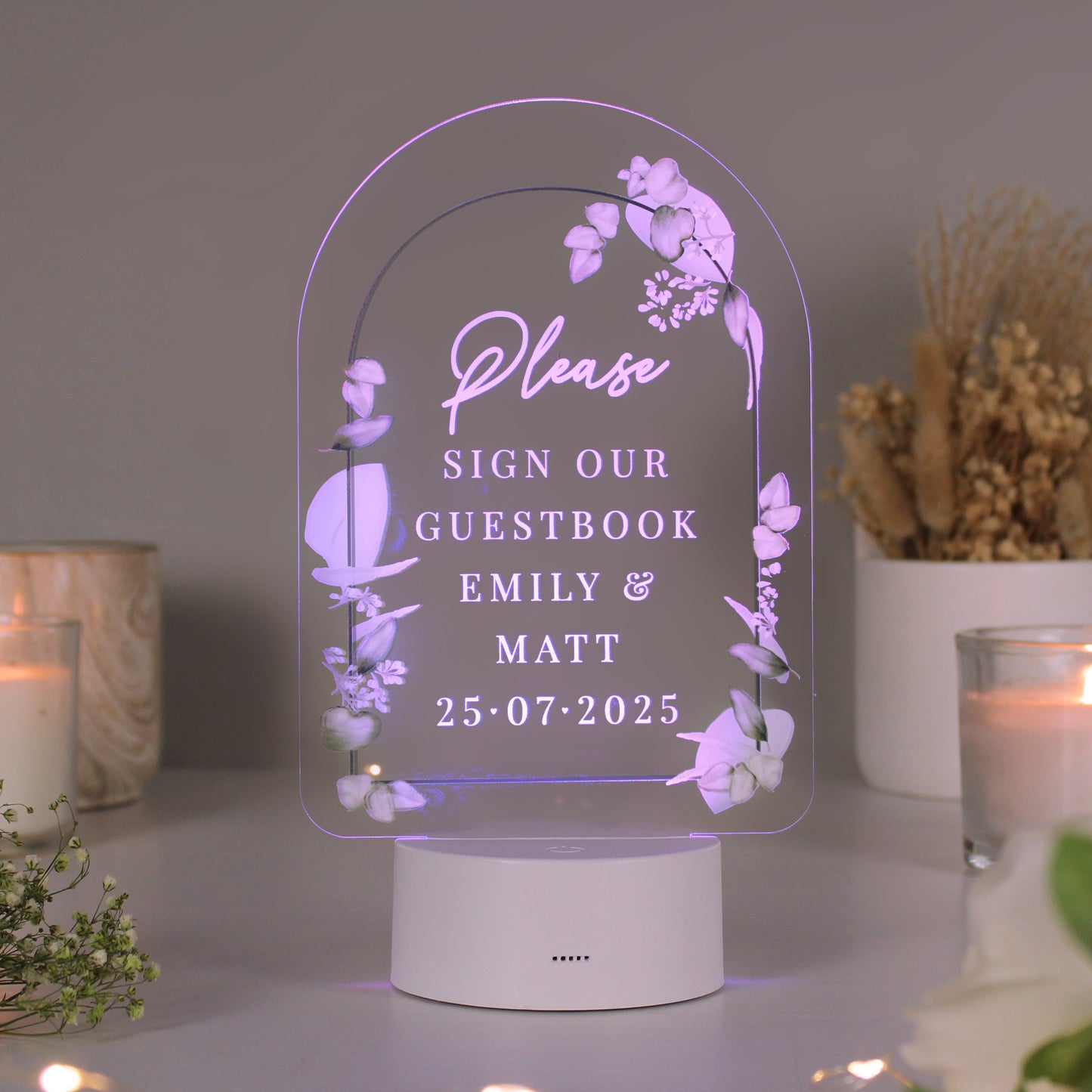 Personalised Botanical LED Colour Changing Wedding Sign Peach Bomb Fashion, Jewellery, Homeware & Gifts LED Lights, Candles & Decorations