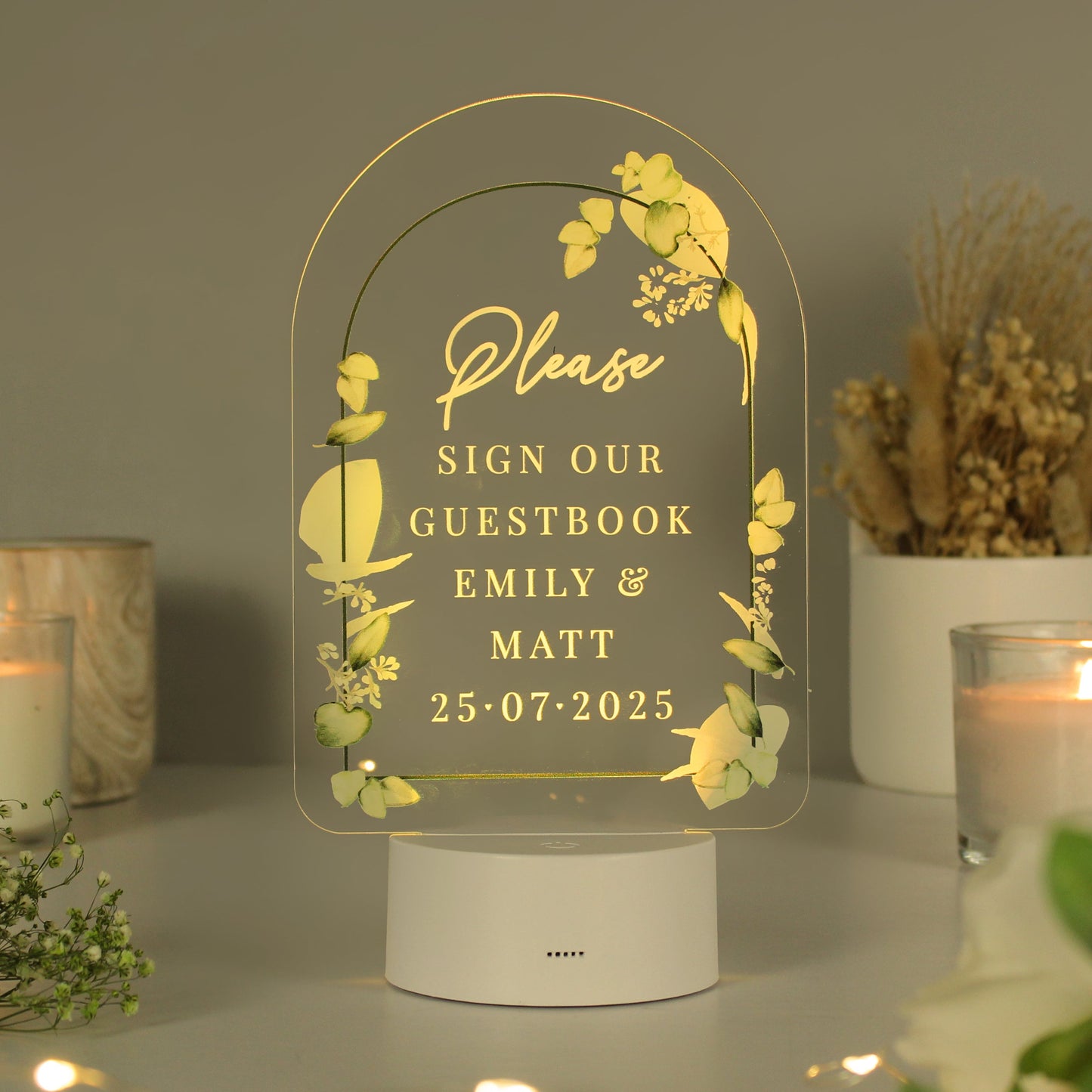 Personalised Botanical LED Colour Changing Wedding Sign Peach Bomb Fashion, Jewellery, Homeware & Gifts LED Lights, Candles & Decorations
