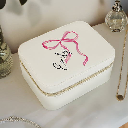 Personalised Bow Travel Jewellery Box Peach Bomb Fashion, Jewellery, Homeware & Gifts Trinket, Jewellery & Keepsake Boxes