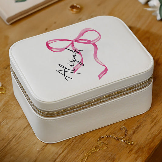Personalised Bow Travel Jewellery Box Peach Bomb Fashion, Jewellery, Homeware & Gifts Trinket, Jewellery & Keepsake Boxes