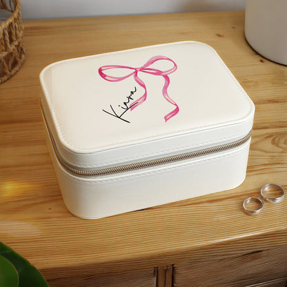 Personalised Bow Travel Jewellery Box Peach Bomb Fashion, Jewellery, Homeware & Gifts Trinket, Jewellery & Keepsake Boxes