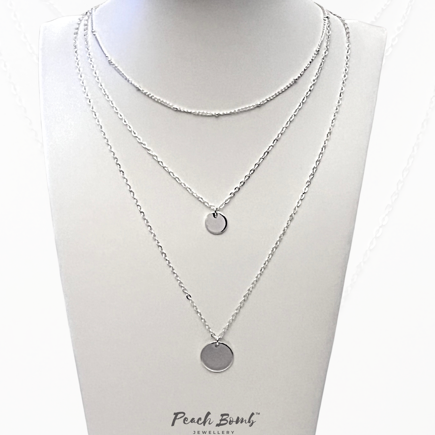 Silver Layered Necklace with Round Pendants