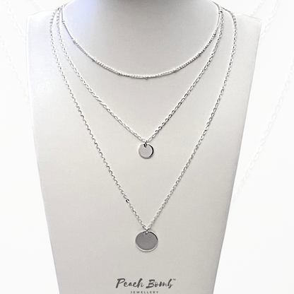 Silver Layered Necklace with Round Pendants