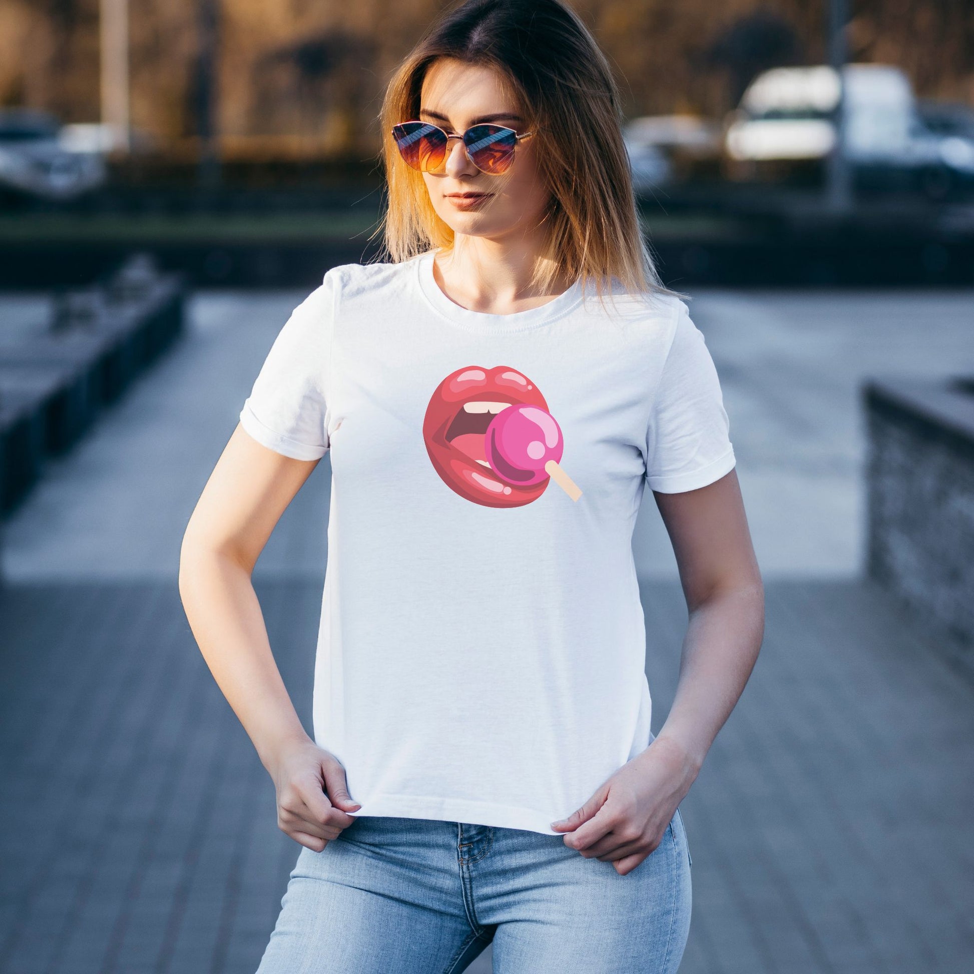 rude womans graphic t shirt tee fun funny top clothing lips lolly gift for girlfriend friend boyfriend wife girl boy 80's retro lips 