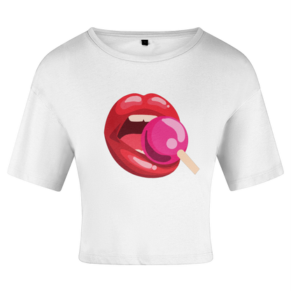 cropped pop my cherry rude womans graphic t shirt tee fun funny top clothing lips lolly gift for girlfriend friend boyfriend wife girl boy