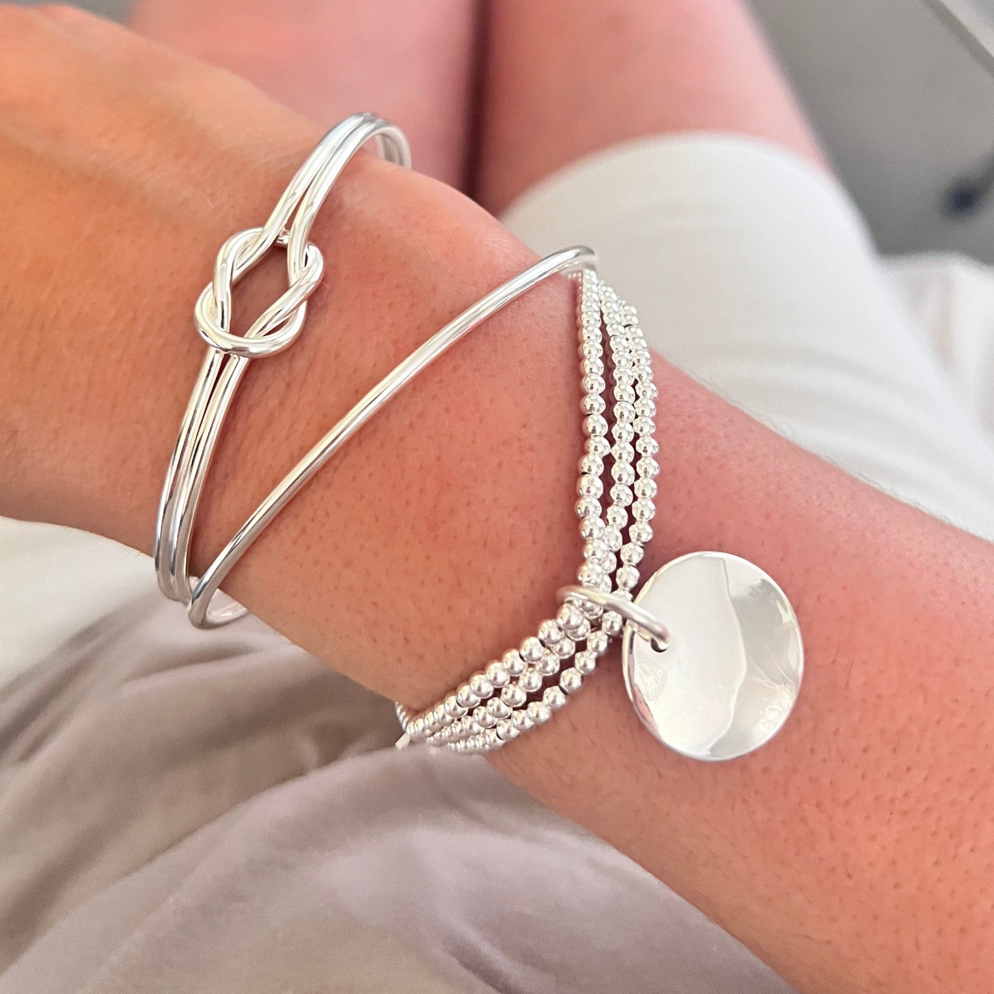 womens silver bracelet stacking gift for her birthday beaded knot stylish fashion