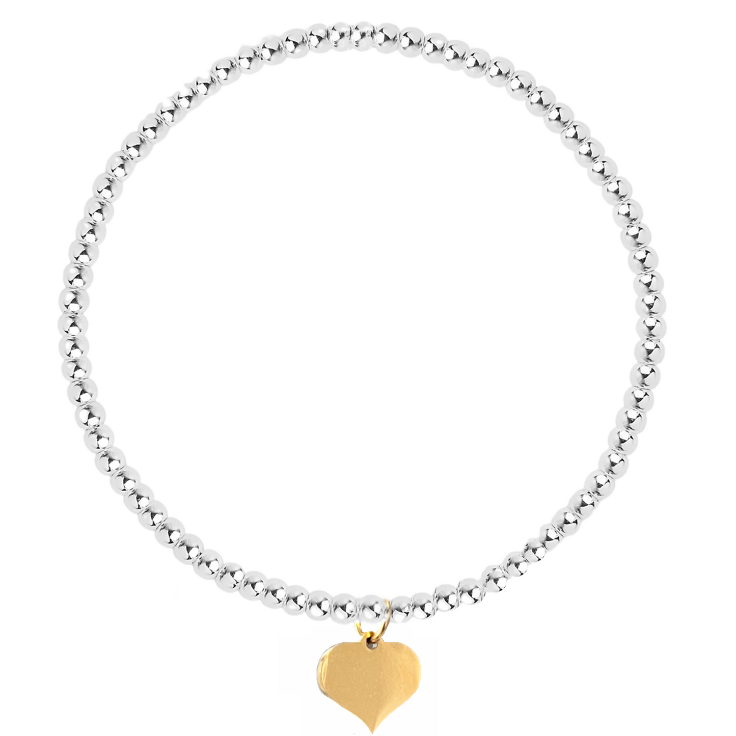 womens beaded stretch elastic bracelets jewellery jewelry silver beaded bead ball bracelet with gold love heart charm gift for her birthday friend sister daughter auntie mum mother mom fast delivery pretty minimalist 21st 18th teenager