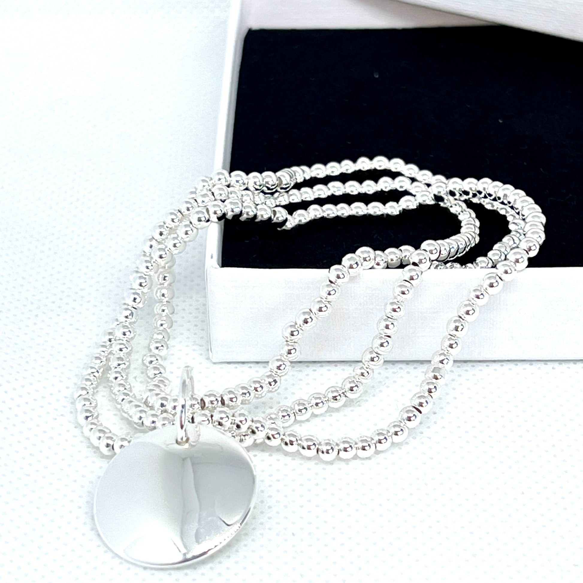 Silver Beaded Stretch Bracelet with 3 Strands and Charm Peach Bomb Fashion, Jewellery, Homeware & Gifts Bracelets